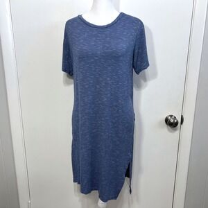 Mod Ref T-Shirt Dress Size S Blue Striped Short Sleeve Side Slit Midi‎ Coastal